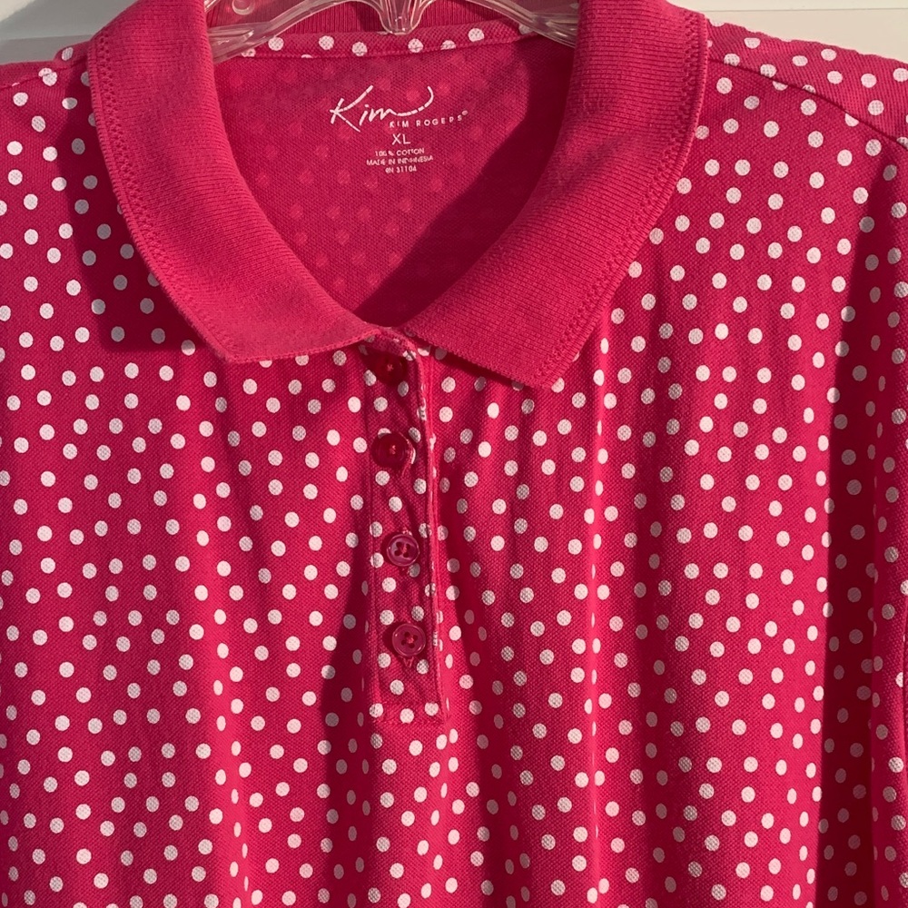 Kim Rogers Pink & White Polka Dot Polo EUC - Picture 2 of 8